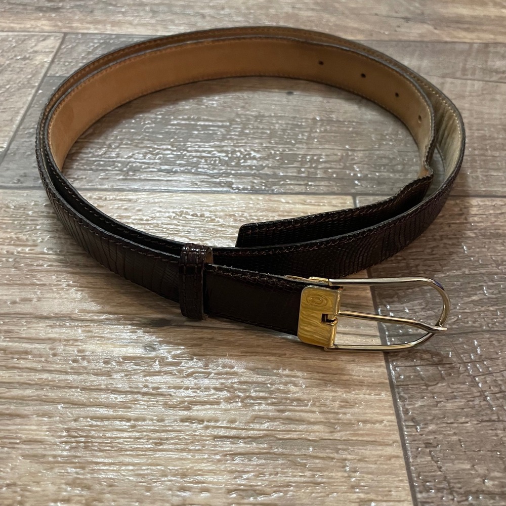 Bullock & Jones Mens Brown Lizard Skin Belt Gold Buckle San Francisco Exotic 36